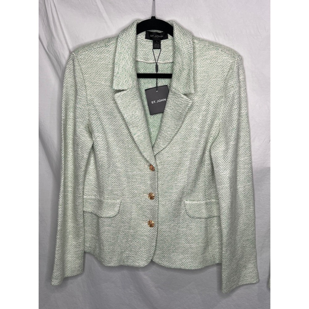 NWT St. John Skirt Suit Women's 14‎ Sage Green Tweed Knit Blazer $2390 Luxury - Picture 2 of 16